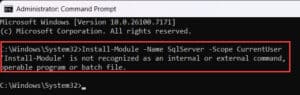 install-module is not recognized as an internal or external command