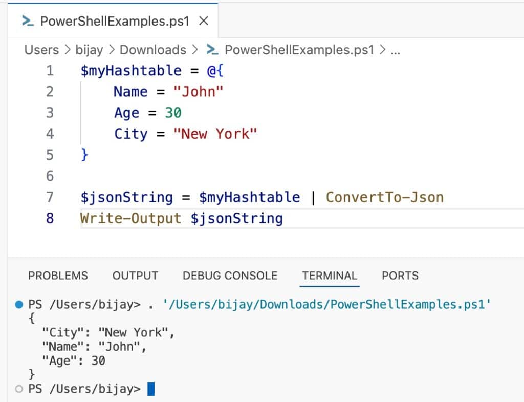 convert hashtable to string powershell