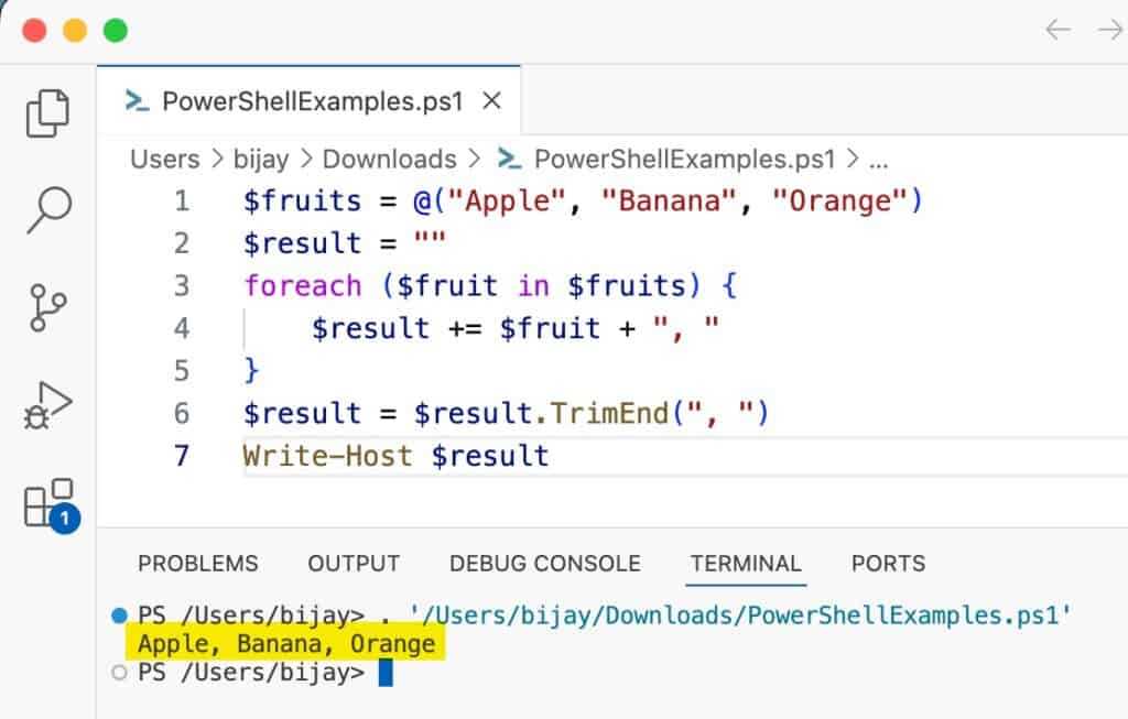 PowerShell Join an Array of Strings