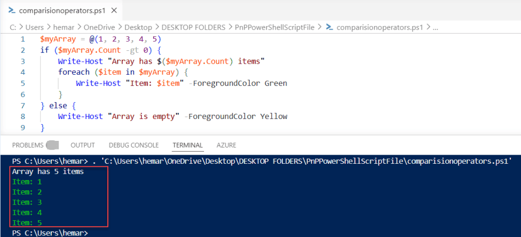 powershell comparison operators working with arrays