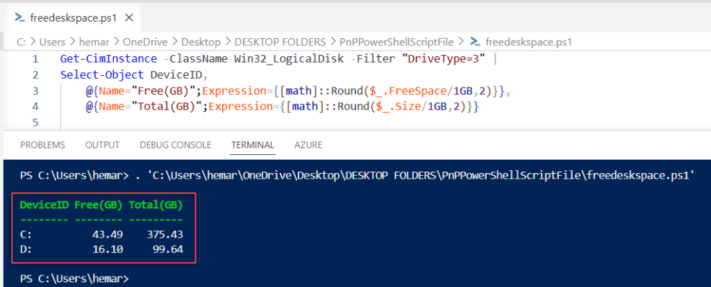 powershell get disk usage by folder