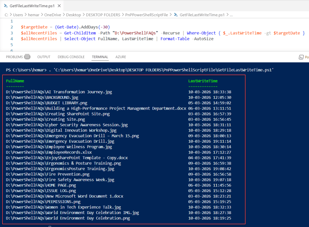 powershell get last modified folder in directory