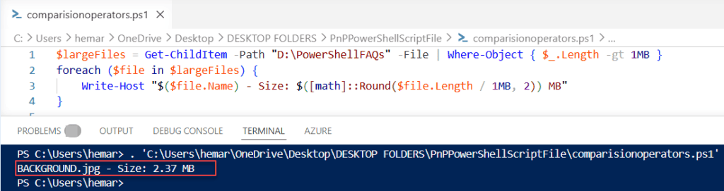 powershell greater than operator with where object