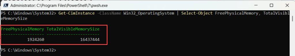 Check Free Memory in PowerShell