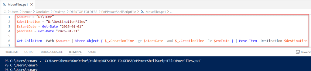 move files from a specific date range powershell