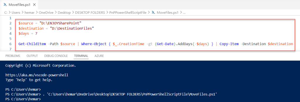 powershell copy file from one folder to another