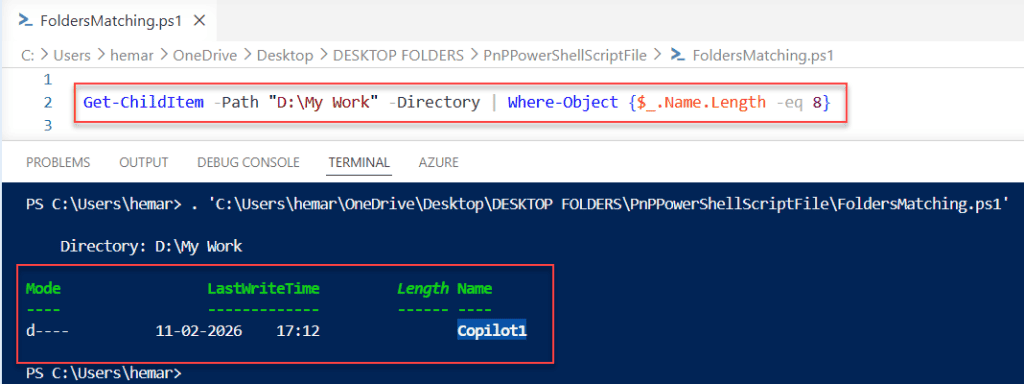 powershell finding folders by name length