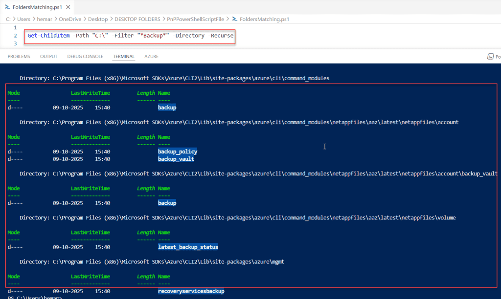 powershell recursive folder search with -recurse parameter