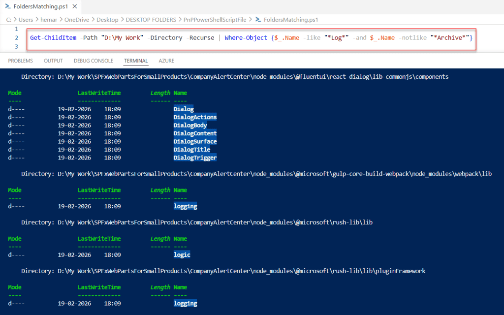 powershell script to pattern matching in a folder