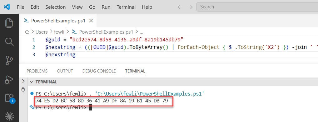 Convert GUID to Hex in PowerShell