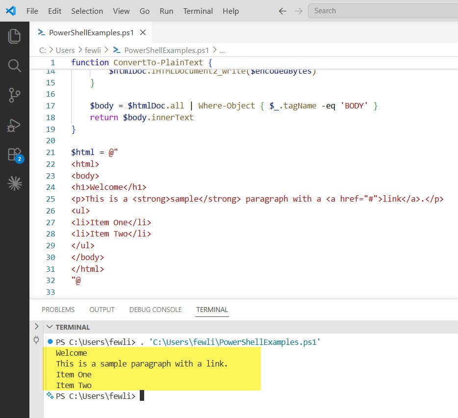 Convert HTML to Plain Text using PowerShell