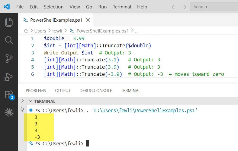 How to Convert Double to Int using PowerShell