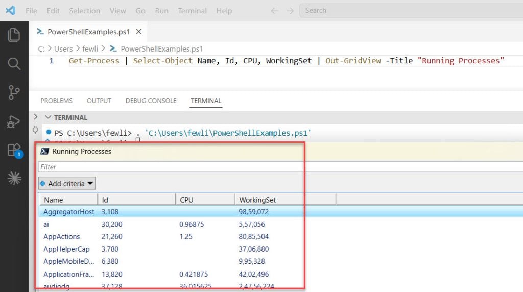 PowerShell Out-GridView Examples