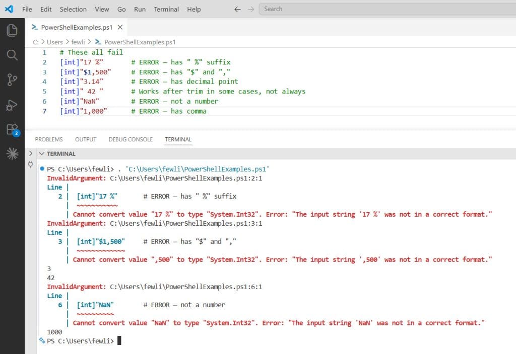 powershell cannot convert value to type system_int32 error