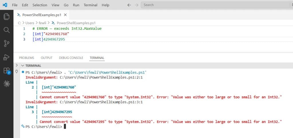 powershell cannot convert value to type system_int32 solution
