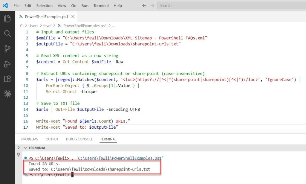 Extract URLs from XML Sitemap Using PowerShell