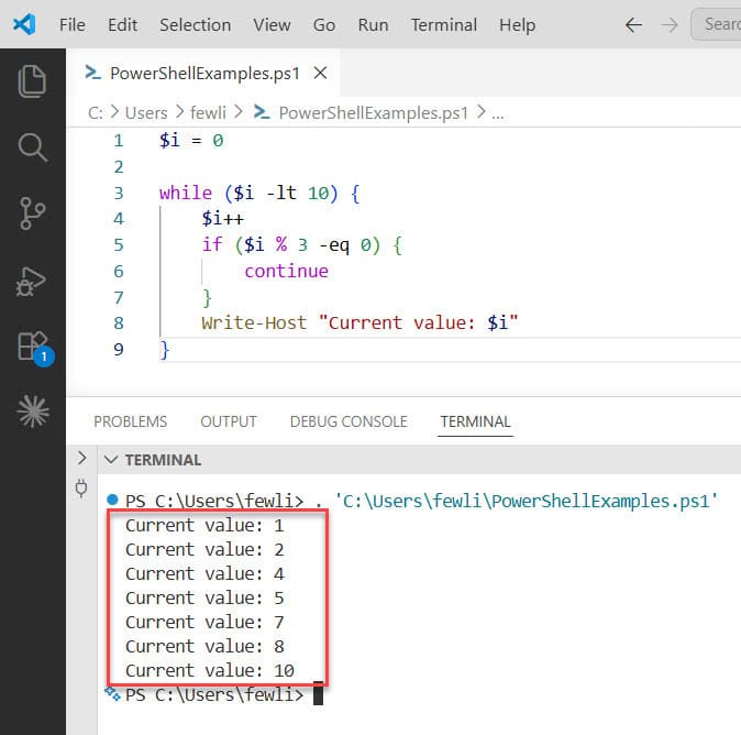 How to Skip to the Next Iteration in PowerShell