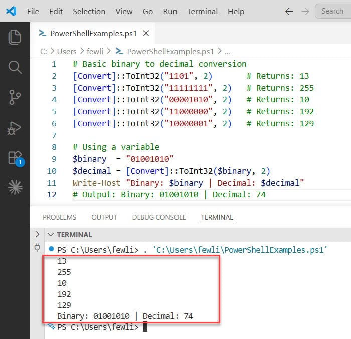 Convert Binary to Decimal in PowerShell