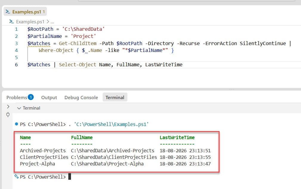 Find a Folder by Partial Name Using PowerShell