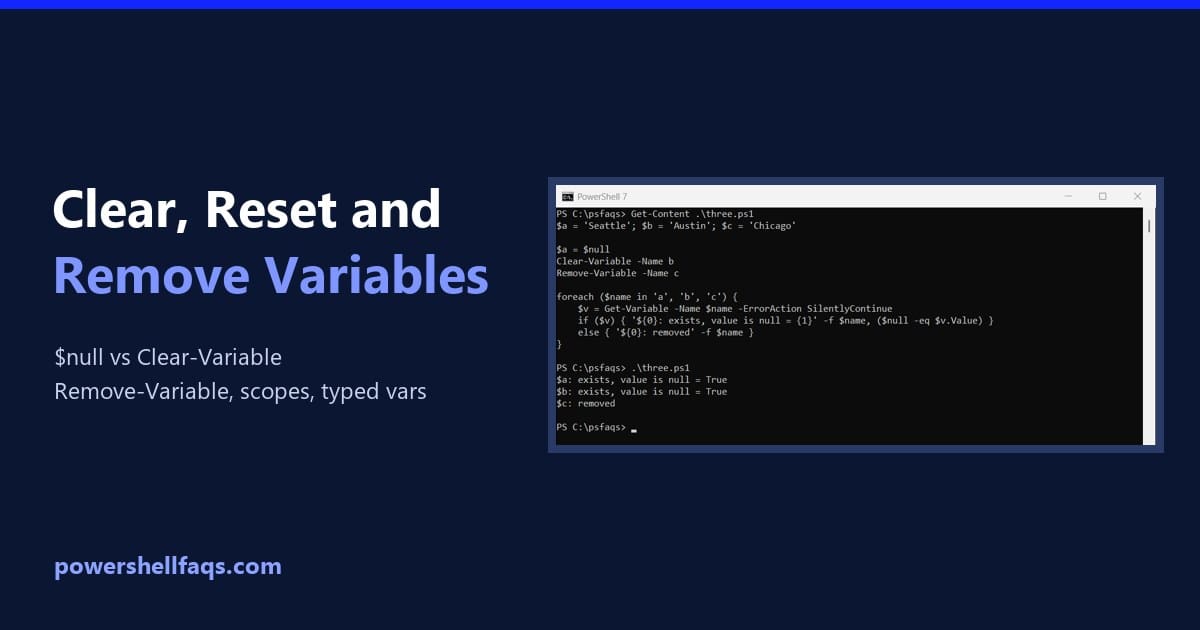 Clear variables in PowerShell
