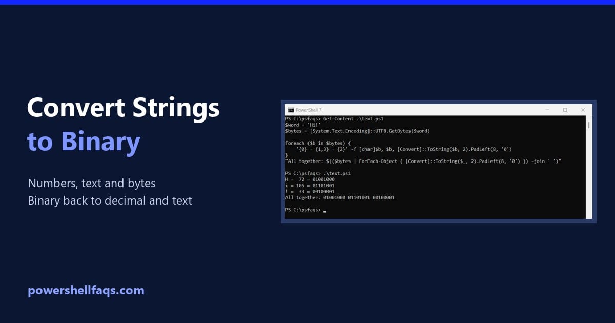 Convert a string to binary in PowerShell