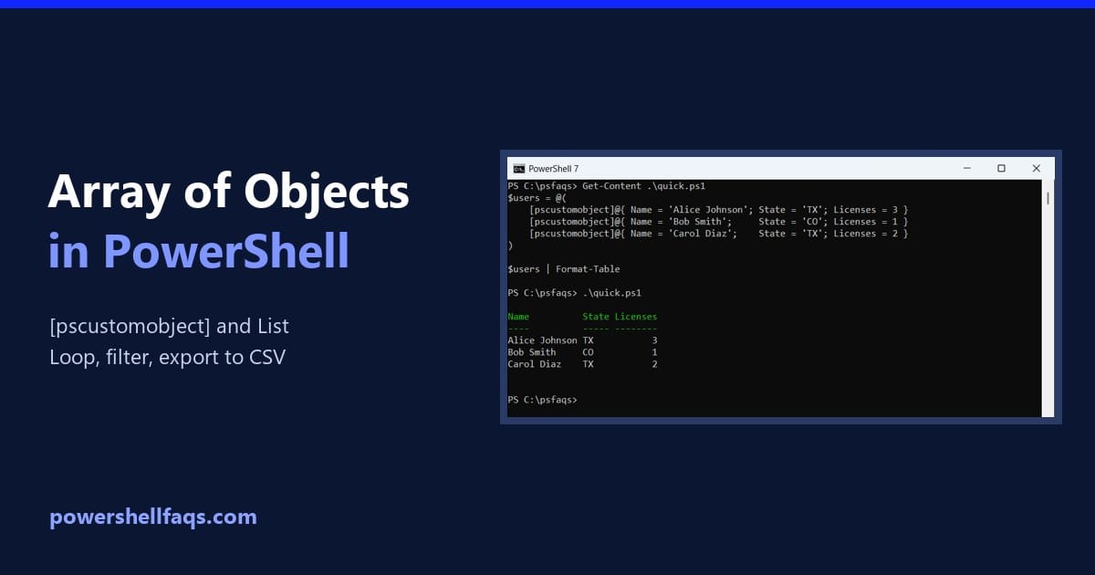 Create an array of objects in PowerShell