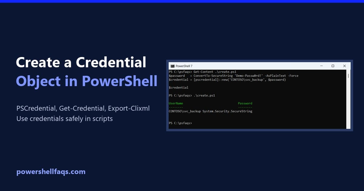 Create a PSCredential object in PowerShell