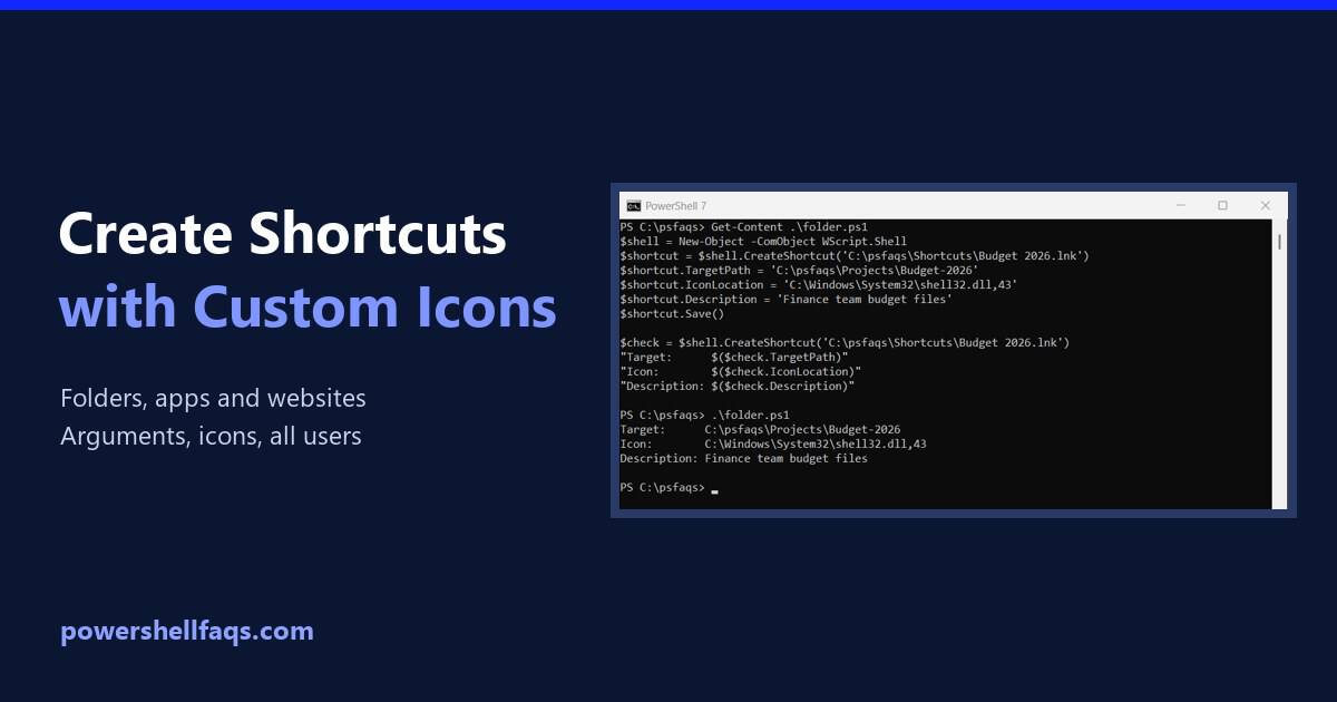 Create desktop shortcuts with custom icons using PowerShell