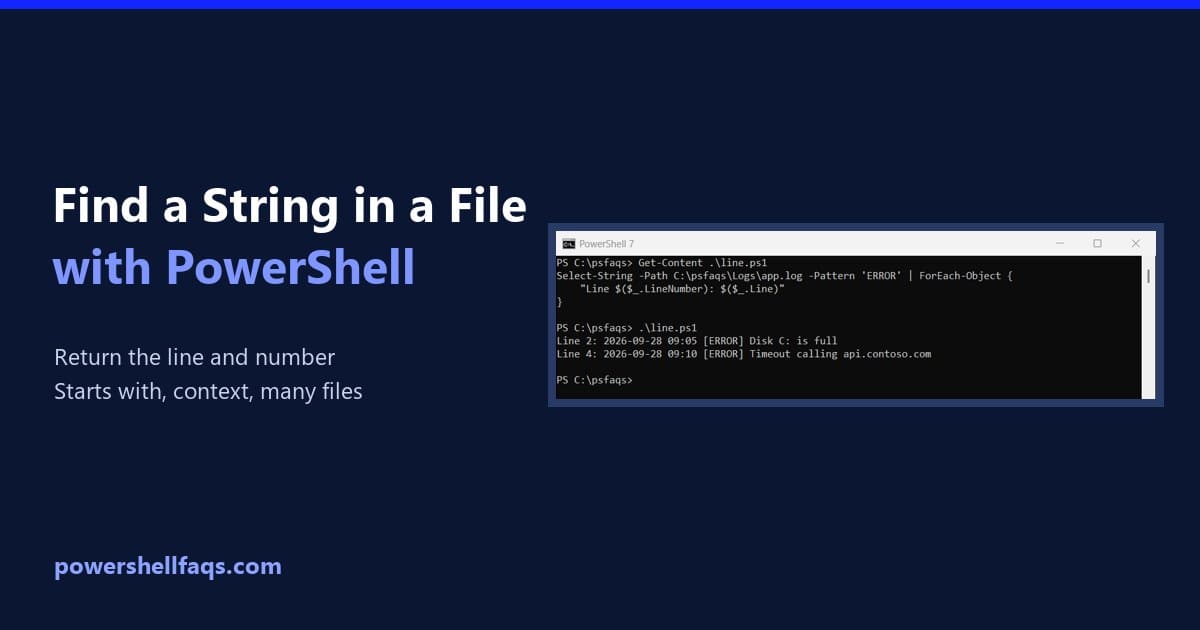 Find a string in a file and return the line with PowerShell