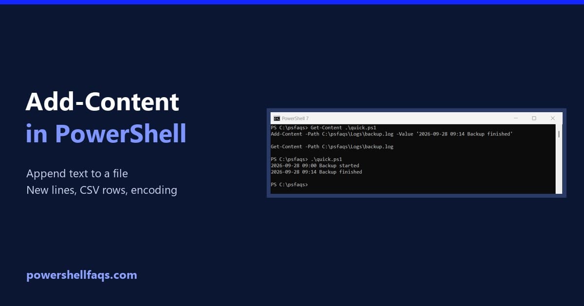 PowerShell Add-Content: append text to a file