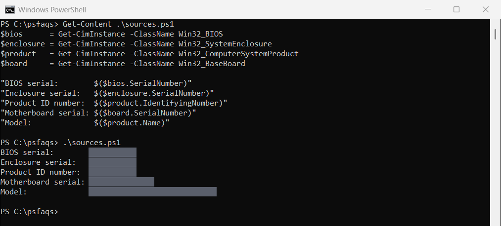 PowerShell compare BIOS, enclosure and motherboard serial numbers