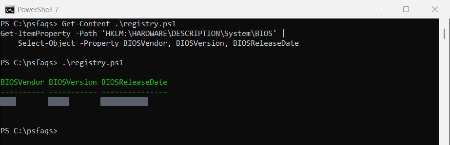 PowerShell read the BIOS version from the registry