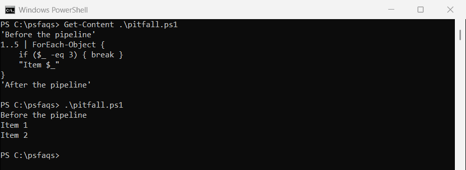 PowerShell break inside ForEach-Object stops the whole script