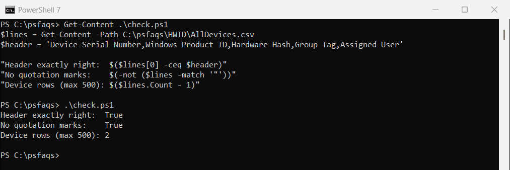 PowerShell check an Autopilot CSV before importing it to Intune
