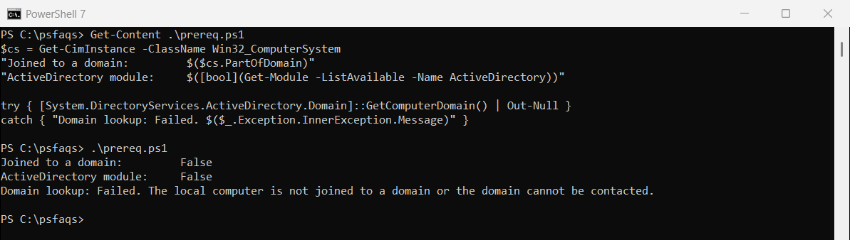 PowerShell check domain join and the ActiveDirectory module