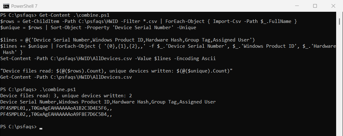 PowerShell combine Autopilot hardware hash CSV files
