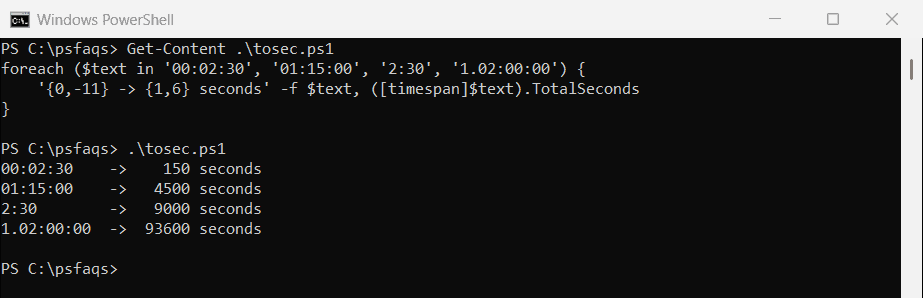 PowerShell convert a time string to seconds