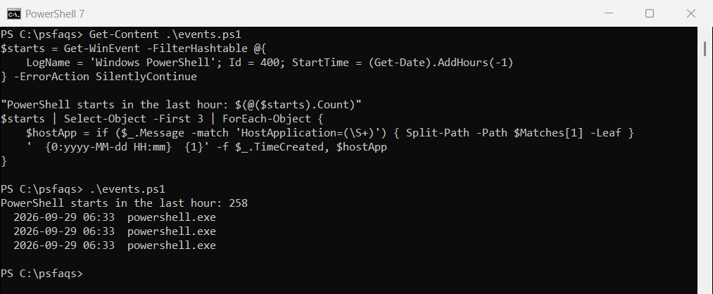 PowerShell event 400 shows when PowerShell started