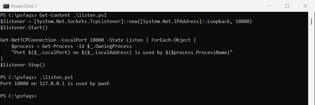 PowerShell find the process listening on a port with Get-NetTCPConnection