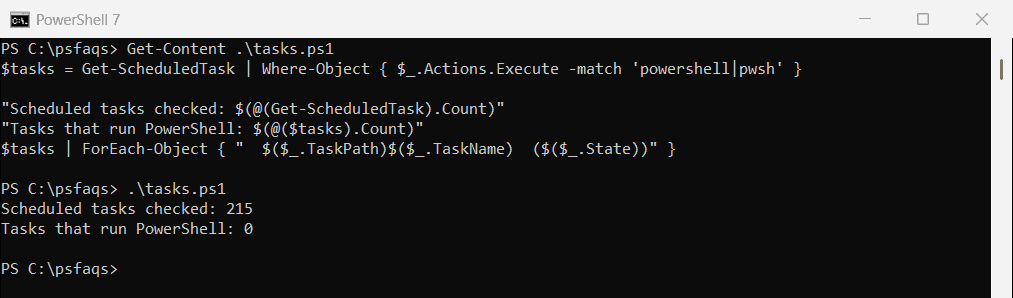 PowerShell find scheduled tasks that run PowerShell