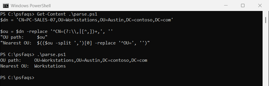 PowerShell get the OU from a computer's distinguishedName