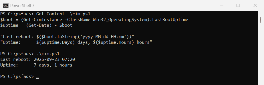 PowerShell get last reboot time with LastBootUpTime