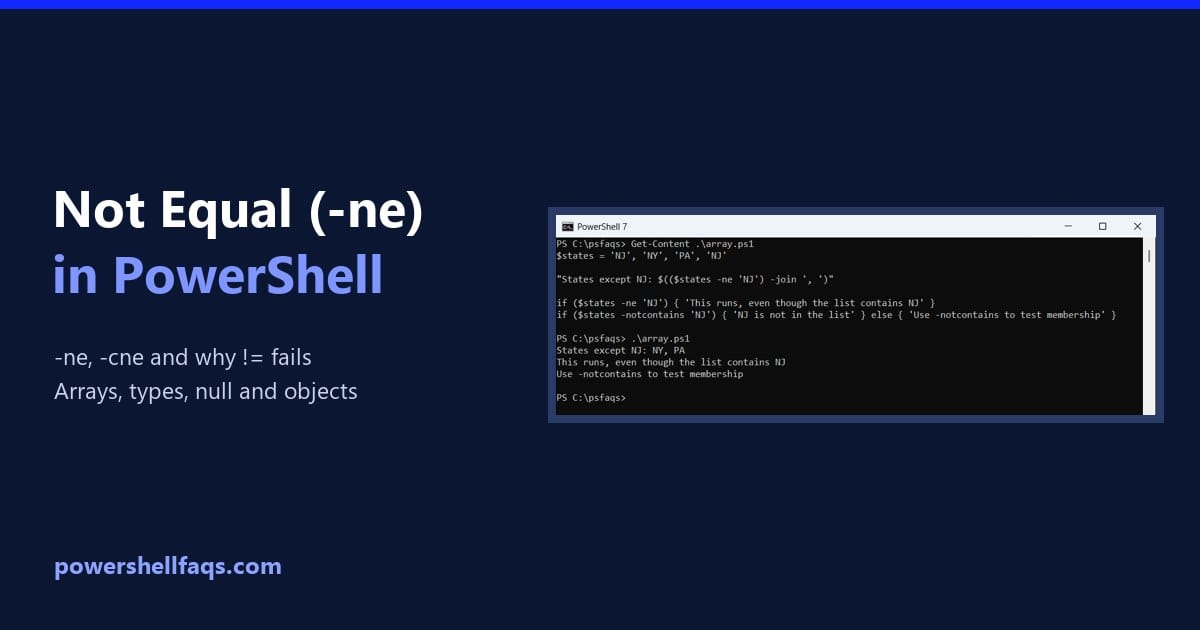 PowerShell not equal operator