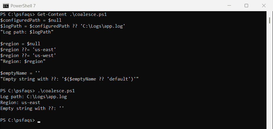 PowerShell null-coalescing operator ?? and ??=