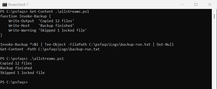 PowerShell redirect all streams with *>&1 to Tee-Object