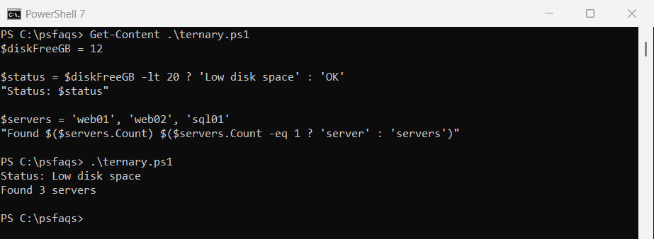 PowerShell ternary operator example