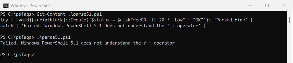 PowerShell ternary operator fails in Windows PowerShell 5.1