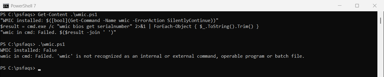 PowerShell wmic bios get serialnumber is not recognized on Windows 11