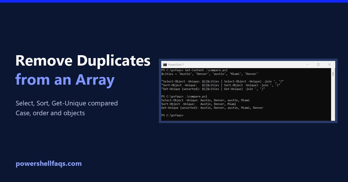 Remove duplicates from an array in PowerShell