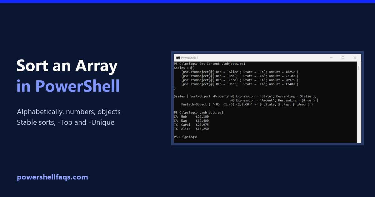 Sort an array in PowerShell
